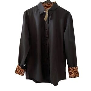 NWT Grenouille women size EU 42 (USA 10) solid Black leopard print accents ranch